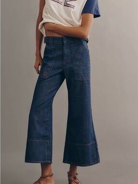 NWT Anthropoligie Maeve Utility High Rise Crop Wide Leg Jeans Size 26 Petite